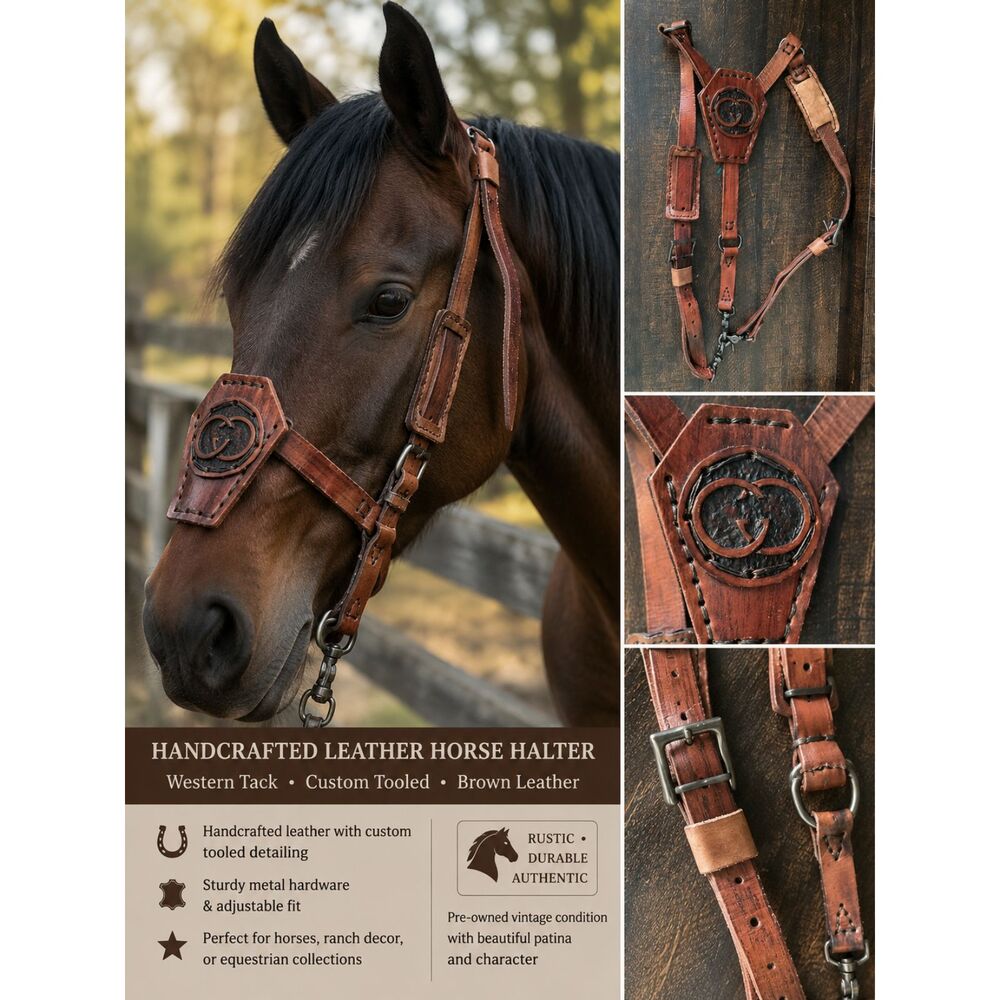 Rustic Handmade Leather Horse Halter Custom Western Tack Equestrian Gear
